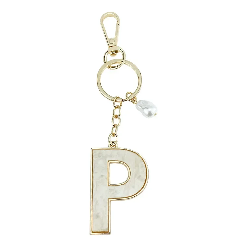 A-Z Initials Keyring Couples Metal Pendant with Pearl