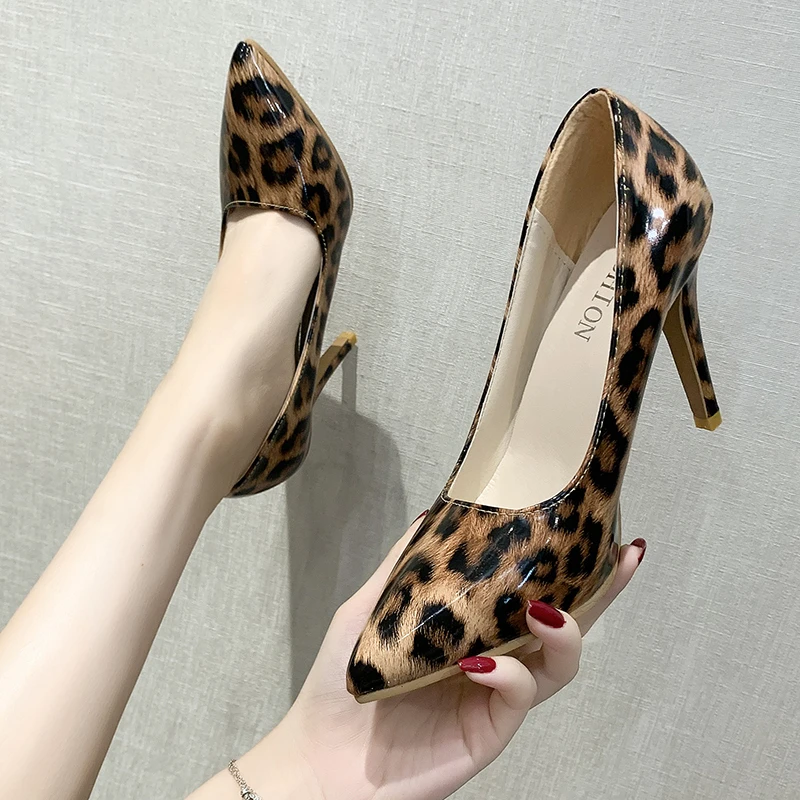 Women Heels Shoes Trend 2023 Sexy Leopard Color Elegant Pointed Toe Stiletto Fetish Fashion Dress Strip Pole Dance Party