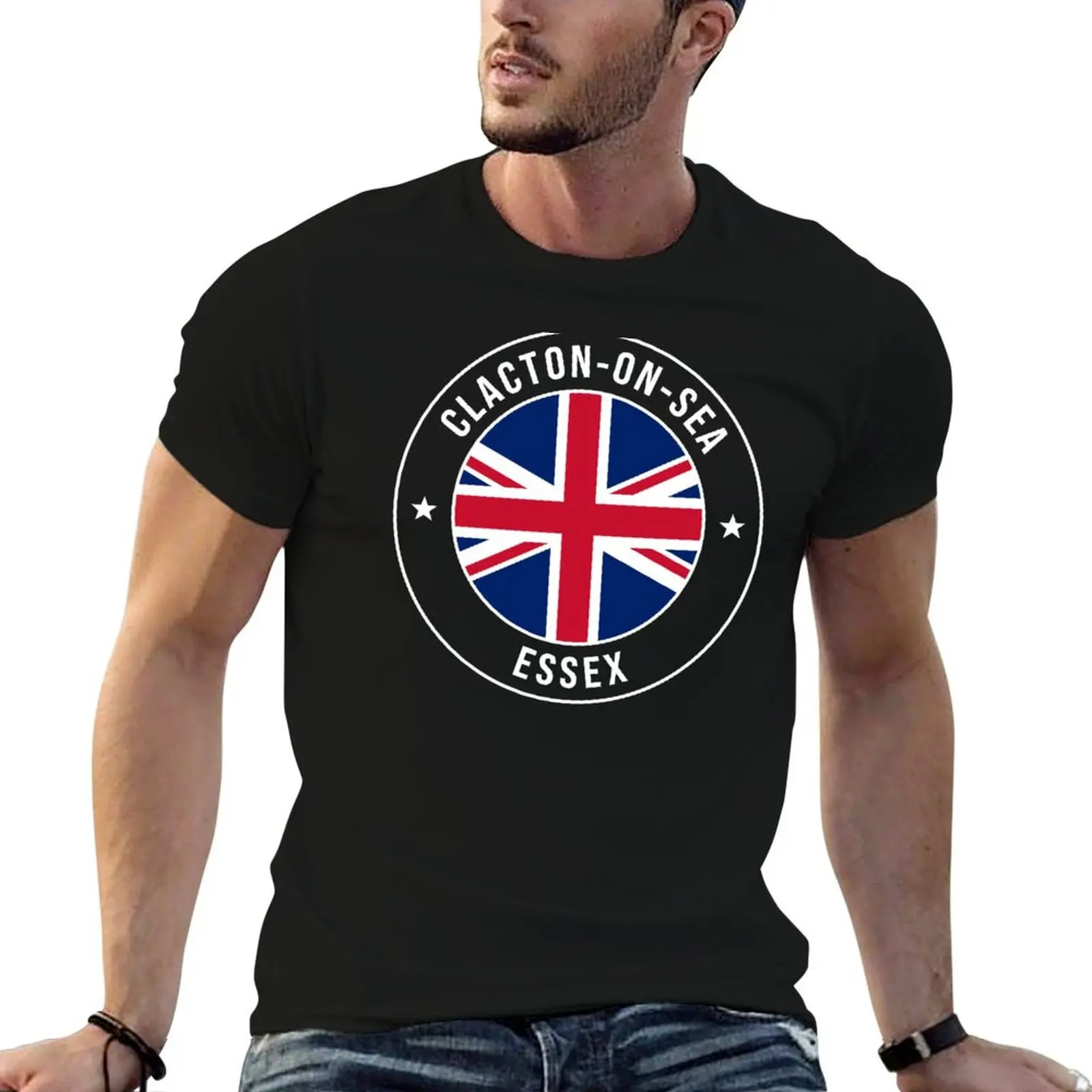 

Clacton-on-Sea Essex United Kingdom Flag T-Shirt men t shirt cotton 100% t shirts for man cotton funny T-Shirt