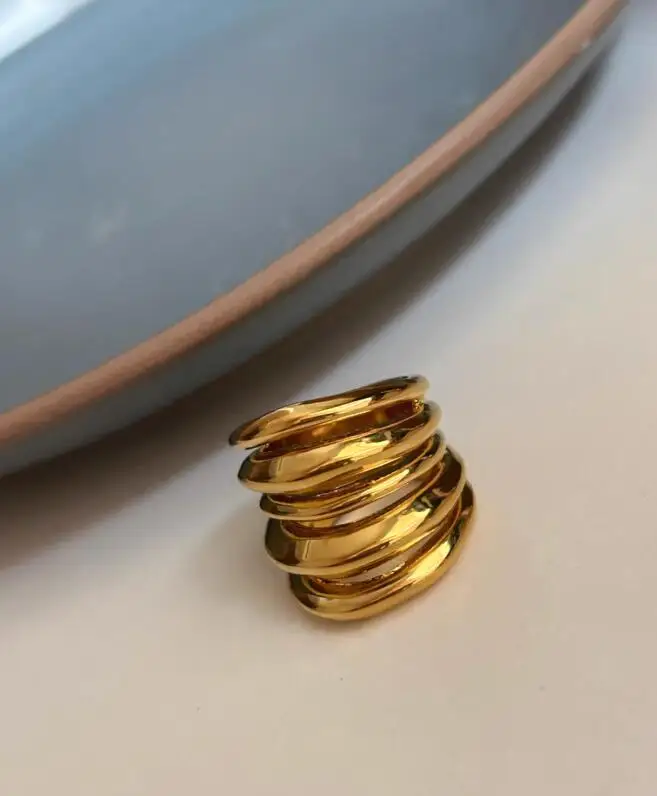 Brass With 18K Natural Crystal Solid Rings Women  Jewelry Punk Designer Club Cocktail  Party Boho Japan Korean