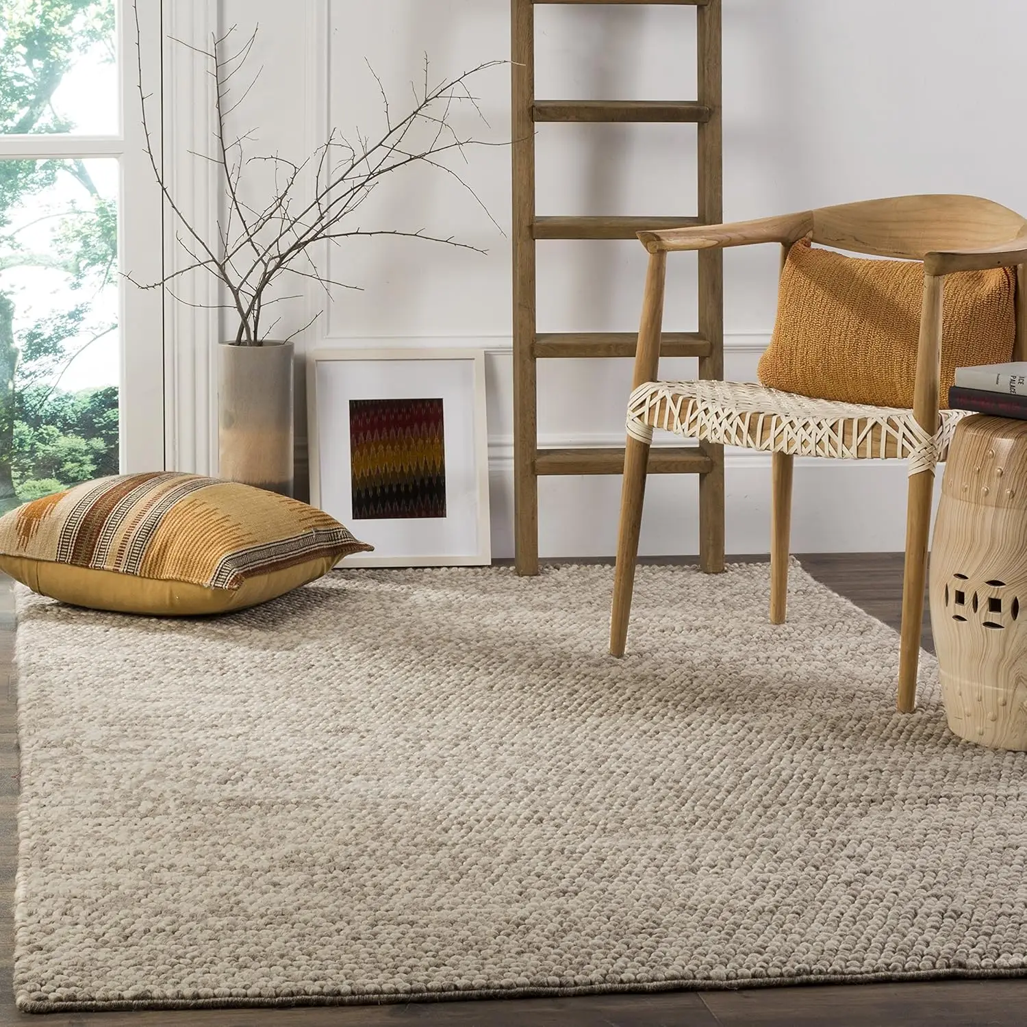 Natura Collection Area Rug - 6' X 9', Beige, Handmade Wool, Ideal For High Traffic Areas In Living Room, Bedroom (Nat620B)