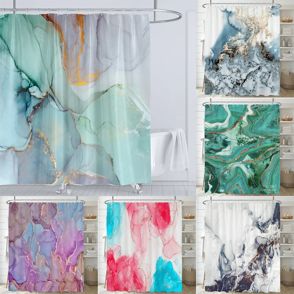 

Водонепроницаемая шторка для душа из полиэстера с абстрактным мраморным принтом, акварельный дизайн, декор для ванной с крючками