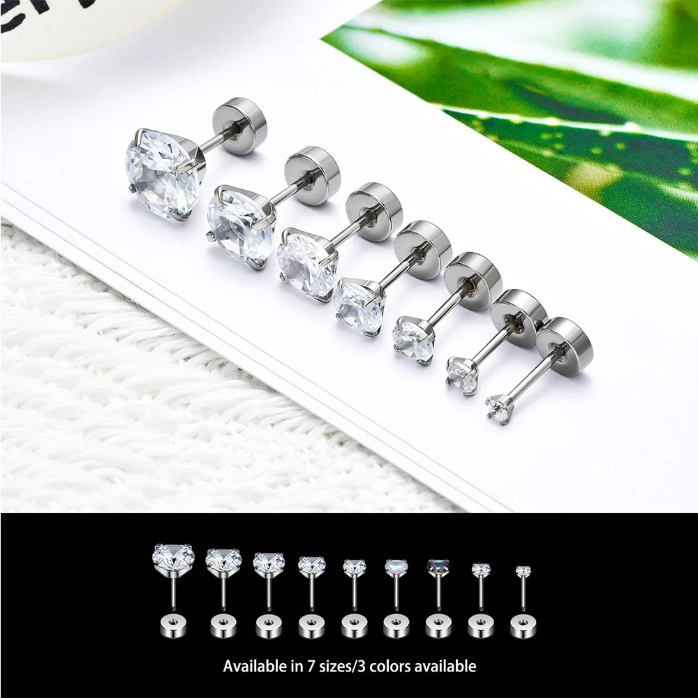 10/50/100PCS 316L Medical Stainless Steel Earnail 2-8mm Kit Four Claw Round Cubic Zirconia Women\'s Ear Cartilage Nail