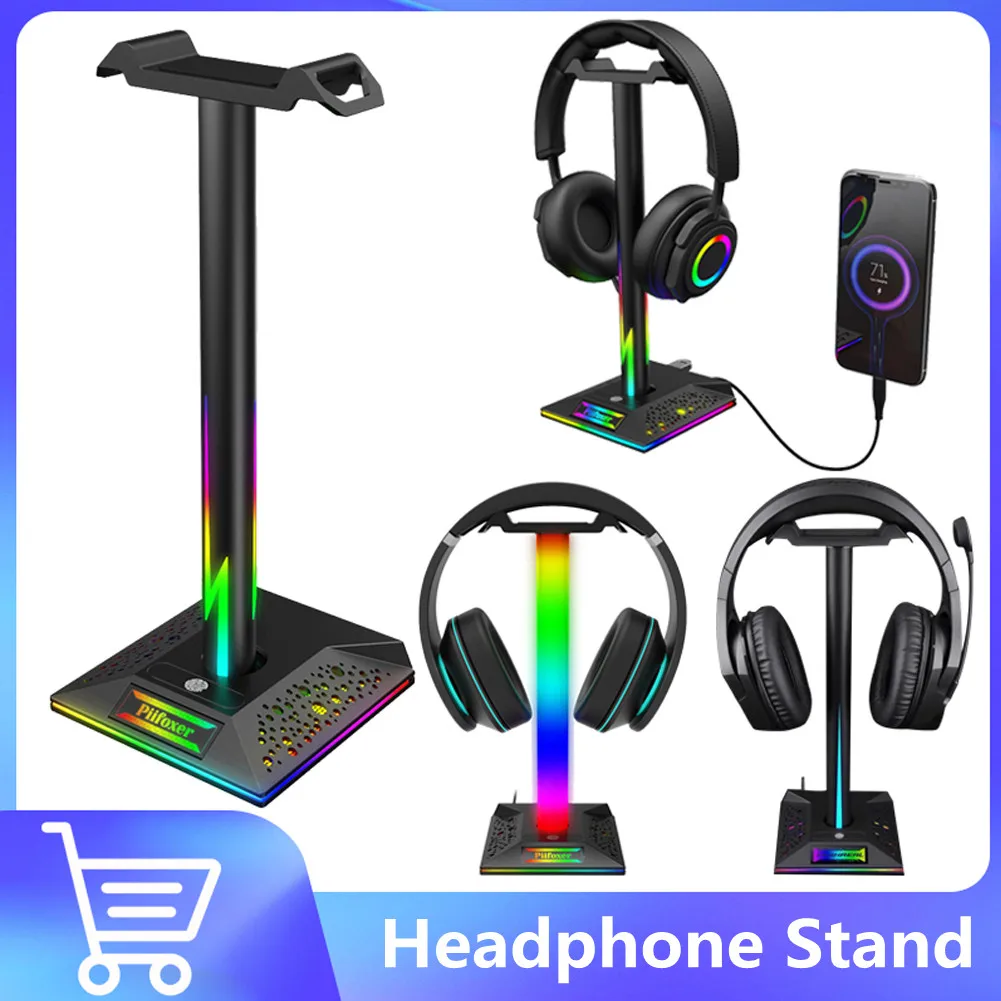 RGB Gaming Headphone Stand LED Light Computer Desktop Display Holder for All Headsets Gamers Gaming PC Accessories Earphone Desk