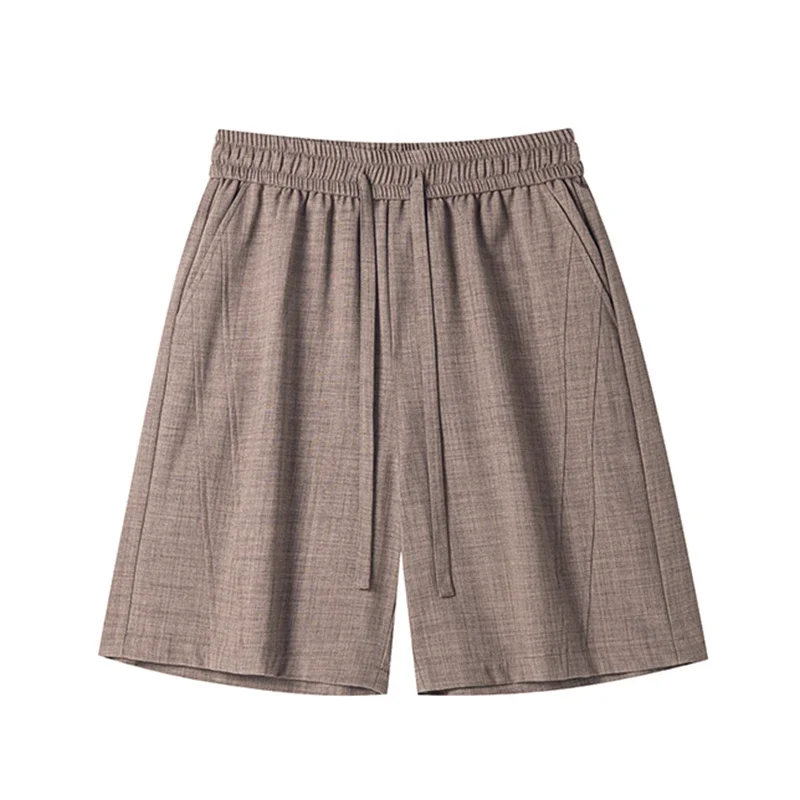 Men Elastic Waist Casual Shorts Drawstring Loose Straight Cut Textured Fabric Side Pockets Summer Daily Walking Bottoms