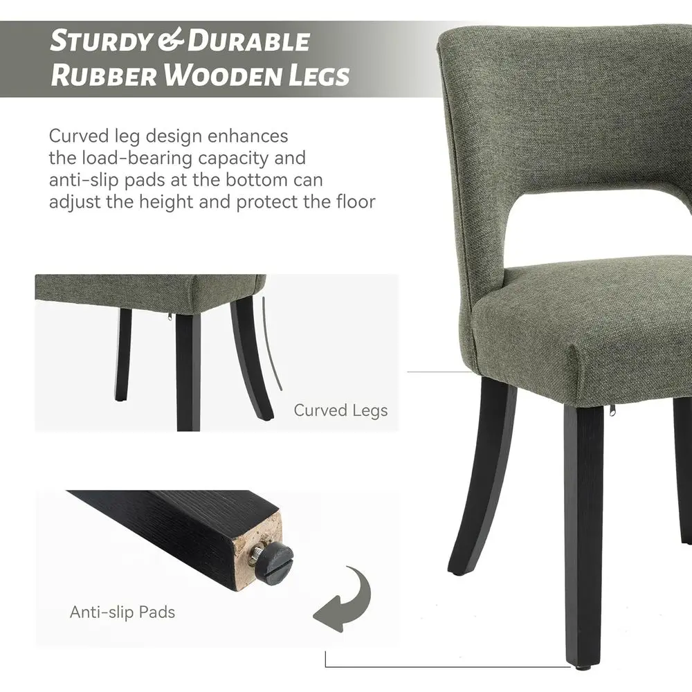 Coppia di sedie da pranzo moderne imbottite in tessuto per cucina e sala da pranzo, stile fattoria con gambe verde-nere