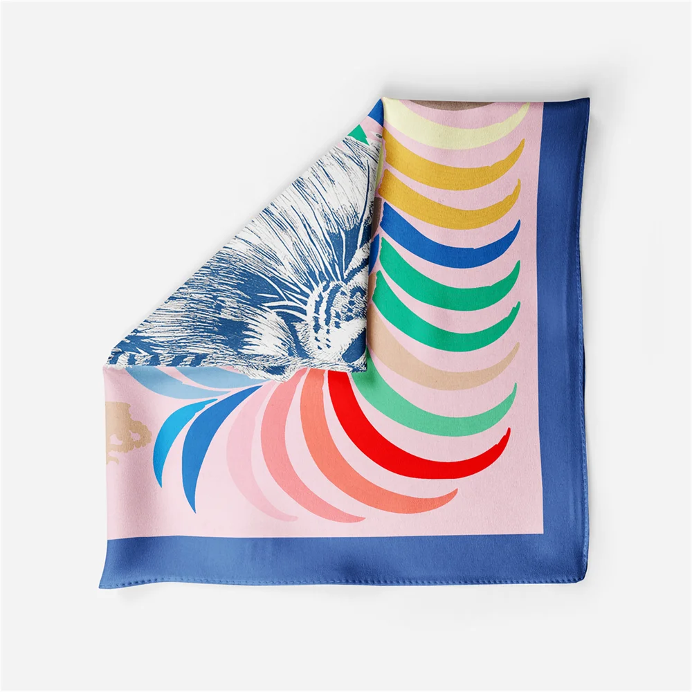 Twill-Seidenschal für Damen, indischer Tiger-Druck, quadratische Schals, Wickel, Bandana, kleine Hijabs, Seidenfoulards, Krawatte, Stirnband, Halstuch, 53 cm – Detail 5