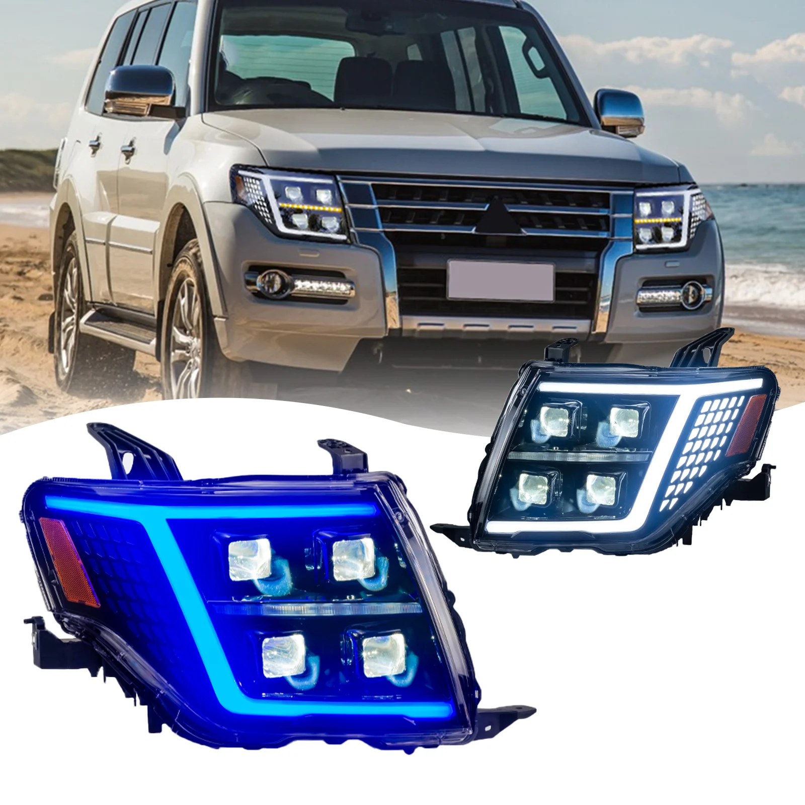 Car LED Headlights for Pajero V93 V97 2009-2021 LED Car Lamps Daytime Running Lights Dynamic Turn Signals Car Accessories