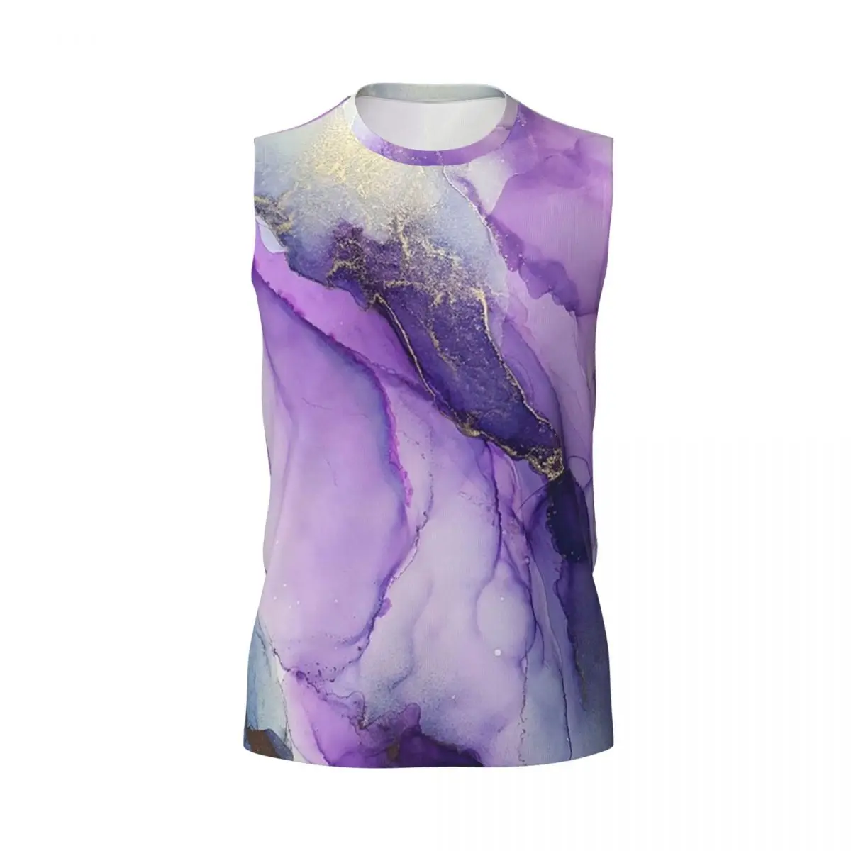 Original Regal Purple Alcohol Ink Abstract A Men Printed Sleeveless T-shirt Casual Hip Hop Street Style Beach Holiday Tank Tops