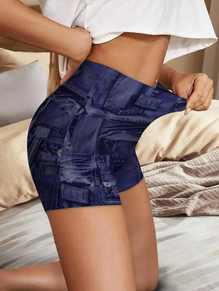 

Women Denim Print Patchwork Shorts Casual Summer Sport Shorts Comfortable Cotton Blend