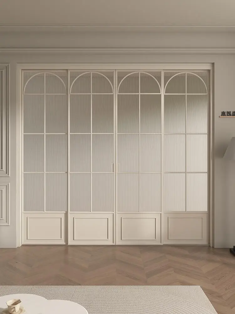 CustomModern Minimalist Arched Aluminum Sliding Glass Door Slim Frame Textured Glass Interior Door For Master Bedroom Suite