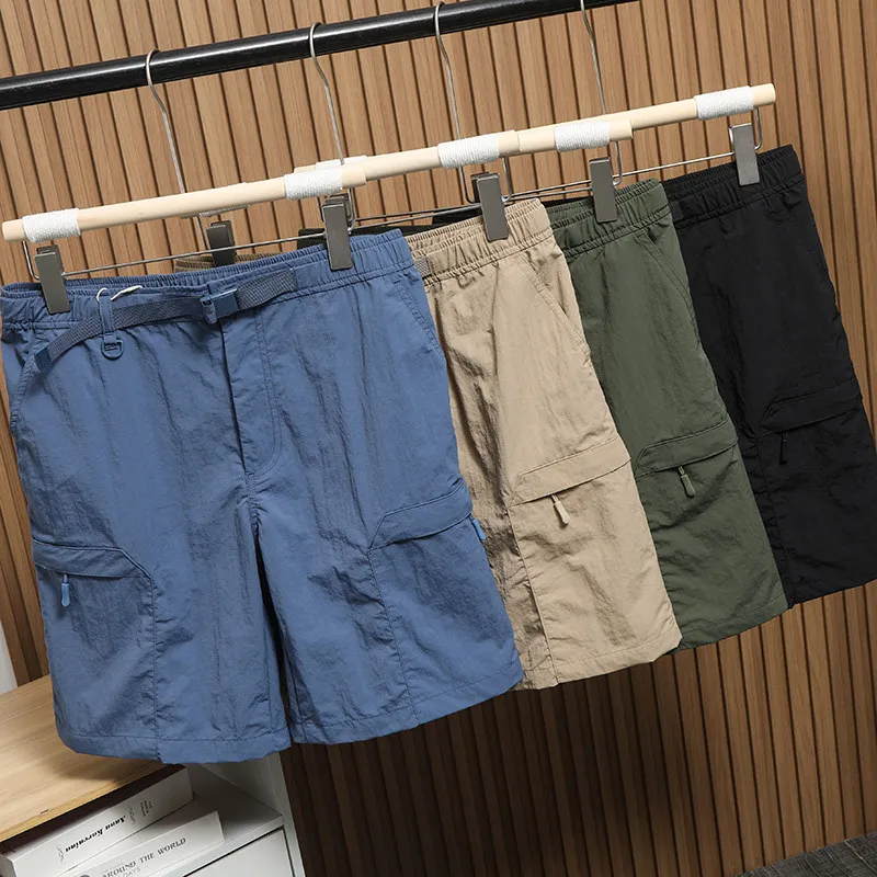 Mountain nylon, anti-splashing process, couples, men's outdoor quick-drying breathable elastic buckle tooling shorts