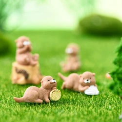 Śliczne małe wydry figurki na ciasto Bonsai do domku dla lalek ozdoba Model zwierzęcia pies wodny DIY rękodzieło do domu Kawaii wystrój domu