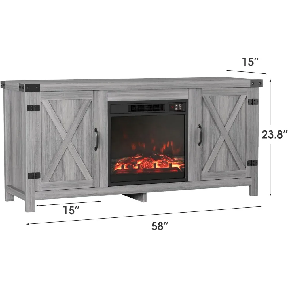 JUMMICO 暖炉付きテレビ台、ファームハウス風エンターテイメントセンター（暖炉と棚付き）、ダブルバーンドア収納キャビネット（テレビ用）