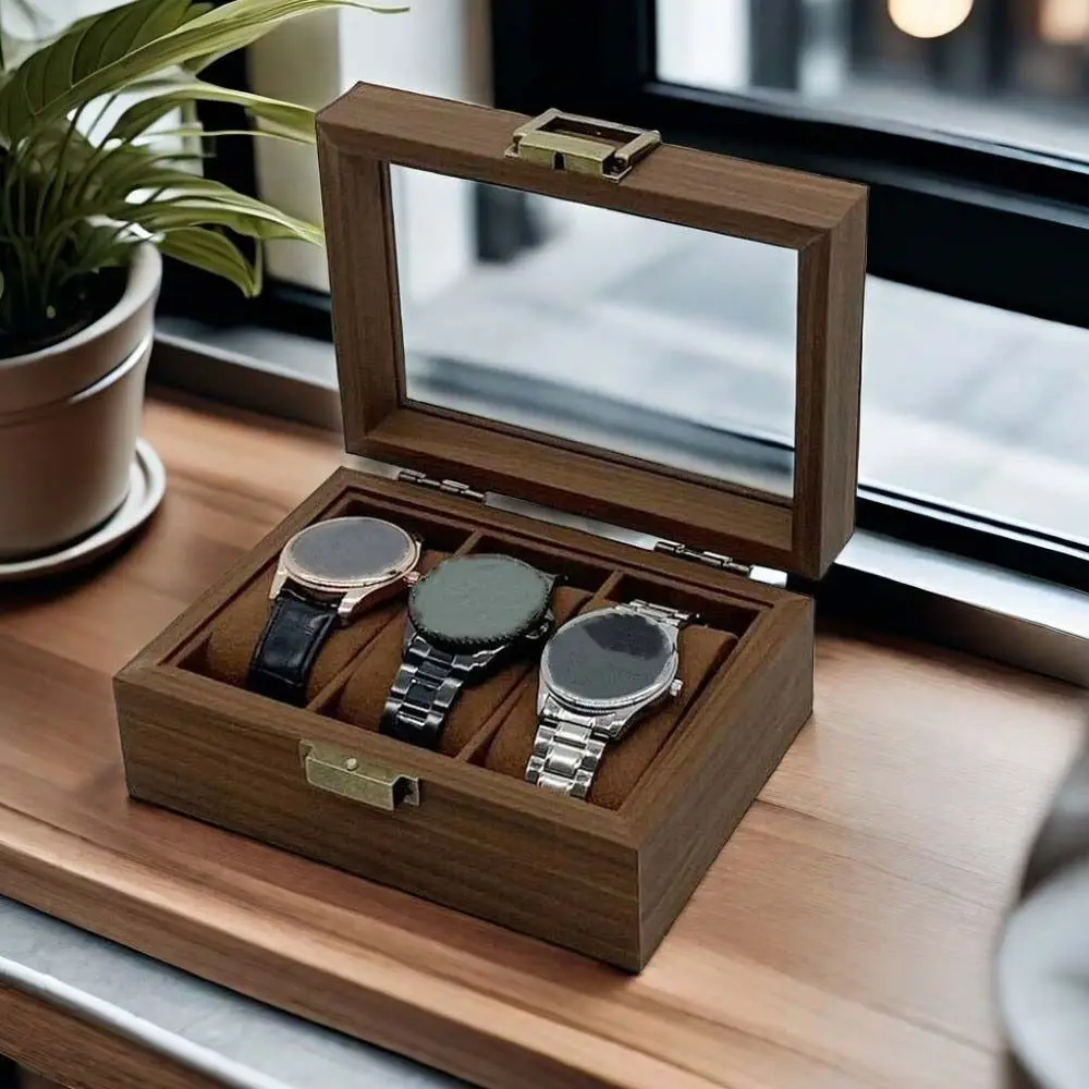 

1/2/3/6/10/12 Slots Watch Storage Box Soft Watch Pillow Walnut Wood Watch Display Box Transparent Glass Retro Wooden Watch Box