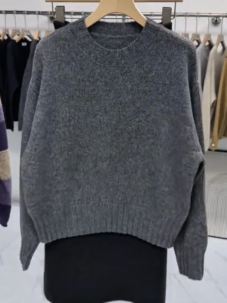 

Korean Sle Simple Knitted Sweater Faionable plus Size Slimming Age-Defng Top Women's Autumn New Arrival Camere