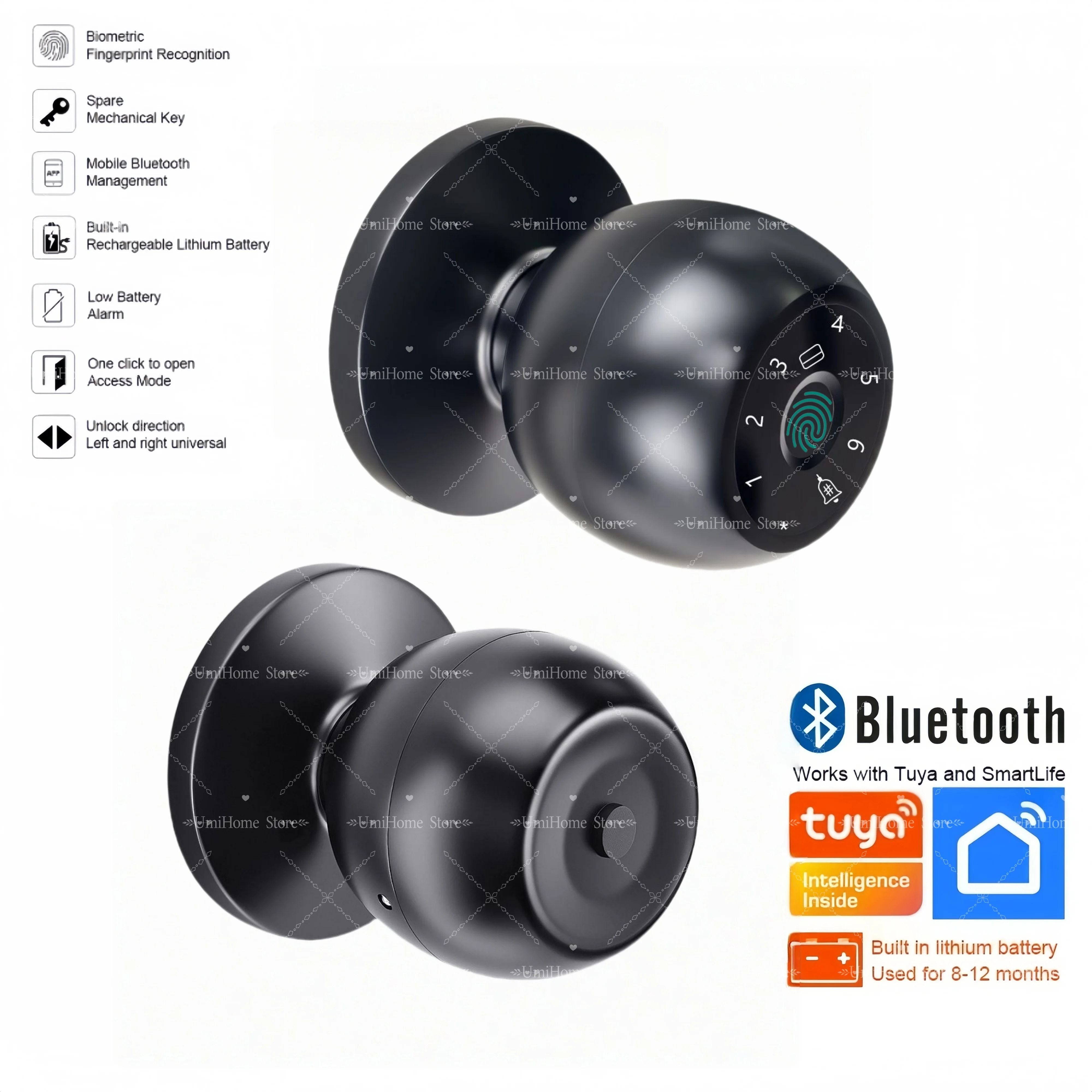 قفل الباب الذكي Tuya APP التحكم ببصمة الإصبع قفل الكرة الميت الترباس مع كلمة المرور بطاقة RFID التحكم عن بعد مناسبة للداخل #6