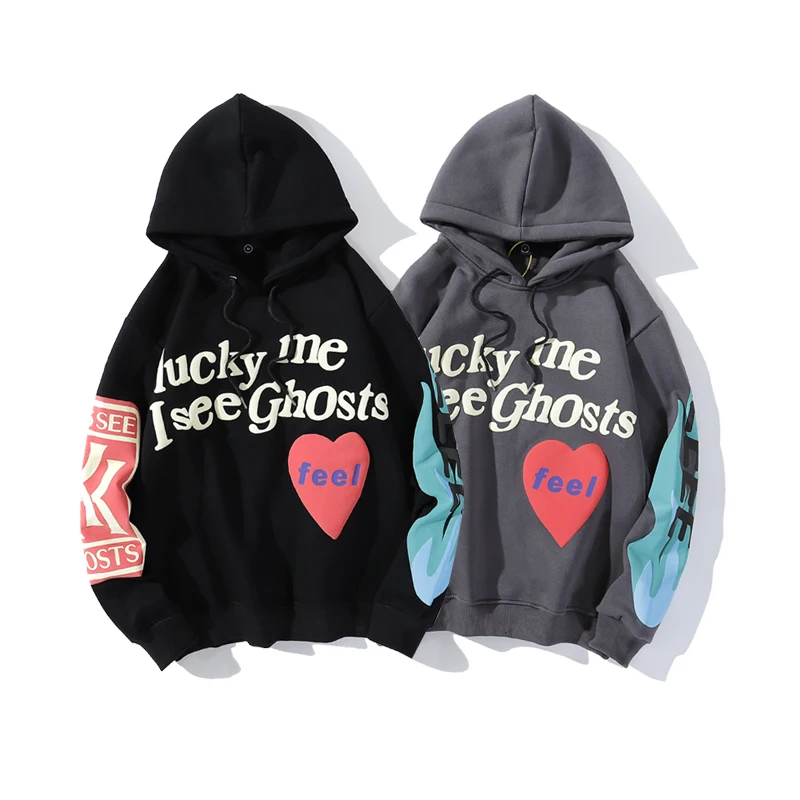 3D Puff Print LUCKY ME I SEE GHOST Hoodie 2023 Men Women Kanye West Kid Cudi Hoody Kids See Ghost Sweatshirts FEEL Ye Pullovers