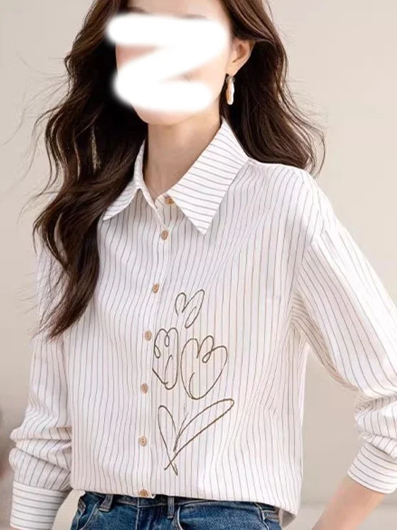 

Женская деловая рубашка из дышащего полиэстера с длинным рукавом, в полоску, с модным принтом, универсальная, повседневная, коллекция 2026 года