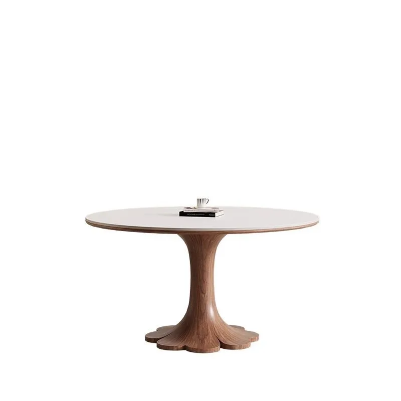 

Rock slab dining table round table household French medium and ancient style high-end full care small apartment round