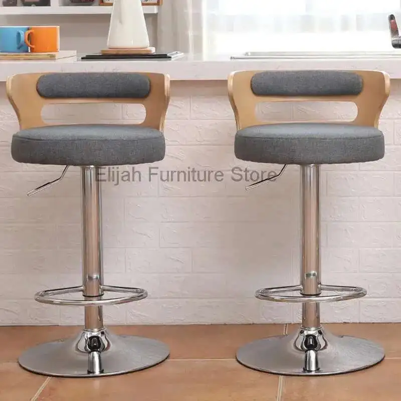 Bar Platform Ascending And Descending Chair Front Desk Solid Wood High Bar Stool Rotating Backrest Modern Simplicity Furniture