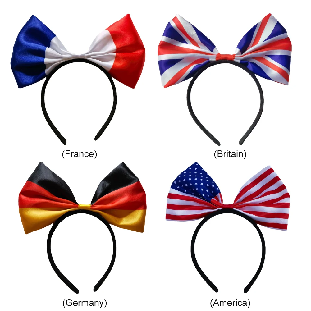 Flag Bow Headband Satin Bow Tie Headband Lightweight Country Flag Hair Band Festive Parade Headwear