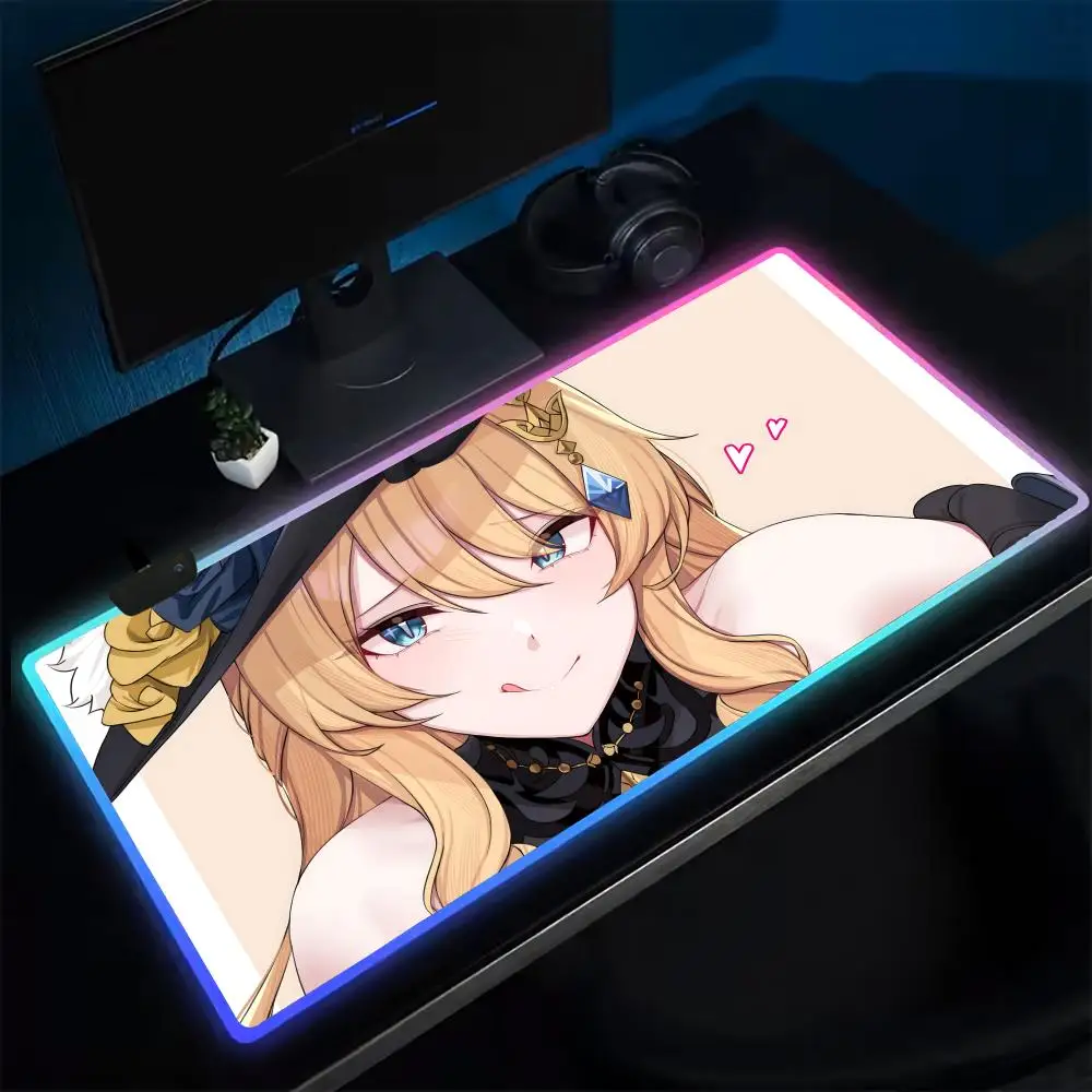 Genshin Navia Mouse Pad Anime Gaming Mouse Pad LED Table Pads Backlit Rubber Desktop XXL RGB Desk Mats