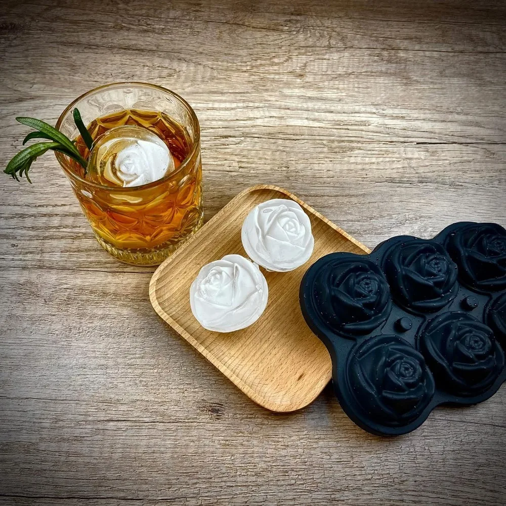 Rose Shaped Large Ice Cube Mold with Leak-proof Lid Perfect for Whisky Cocktails Beer Juice Homemade Drinks with Free 1 Funnel