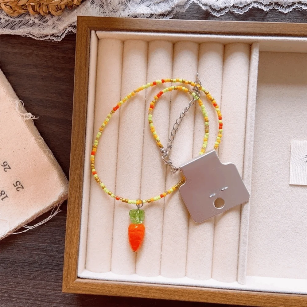 Fashion Various Fruit Pendant Necklace Rice Beads Pendant Beaded Necklace Choker Korean Style Persimmon Jewelry Daily Wear