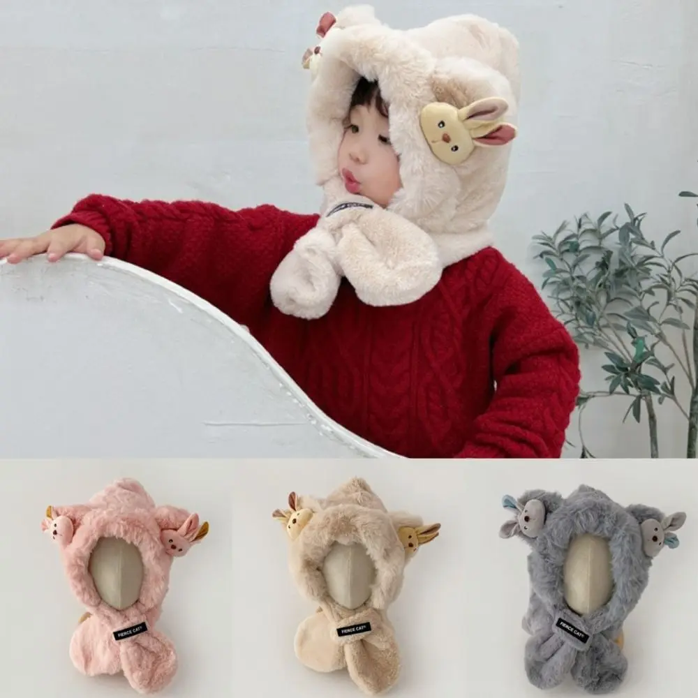 

Cute Design Winter Hat Set Comfortable Material Bear Doll Pattern Cartoon Bear Scarf Soft Plush Warm Fabric Warm Scarf For Girls