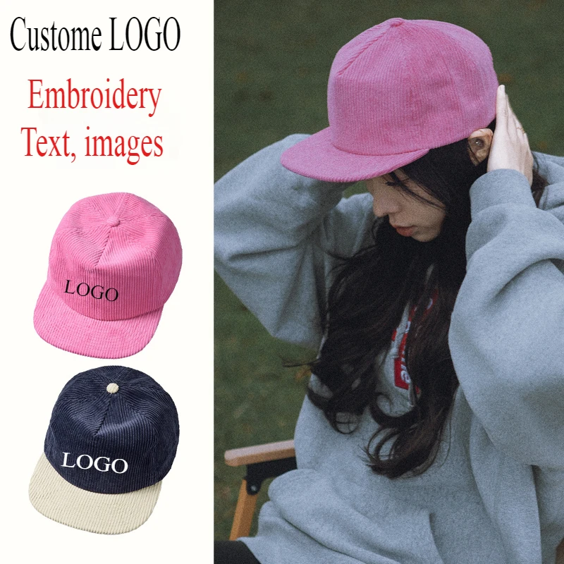 Custom Logo Men and Women Solid Color Corduroy Baseball Cap Autumn and Winter Classic Multi-color Soft Top Flat Brim Hip-hop Hat