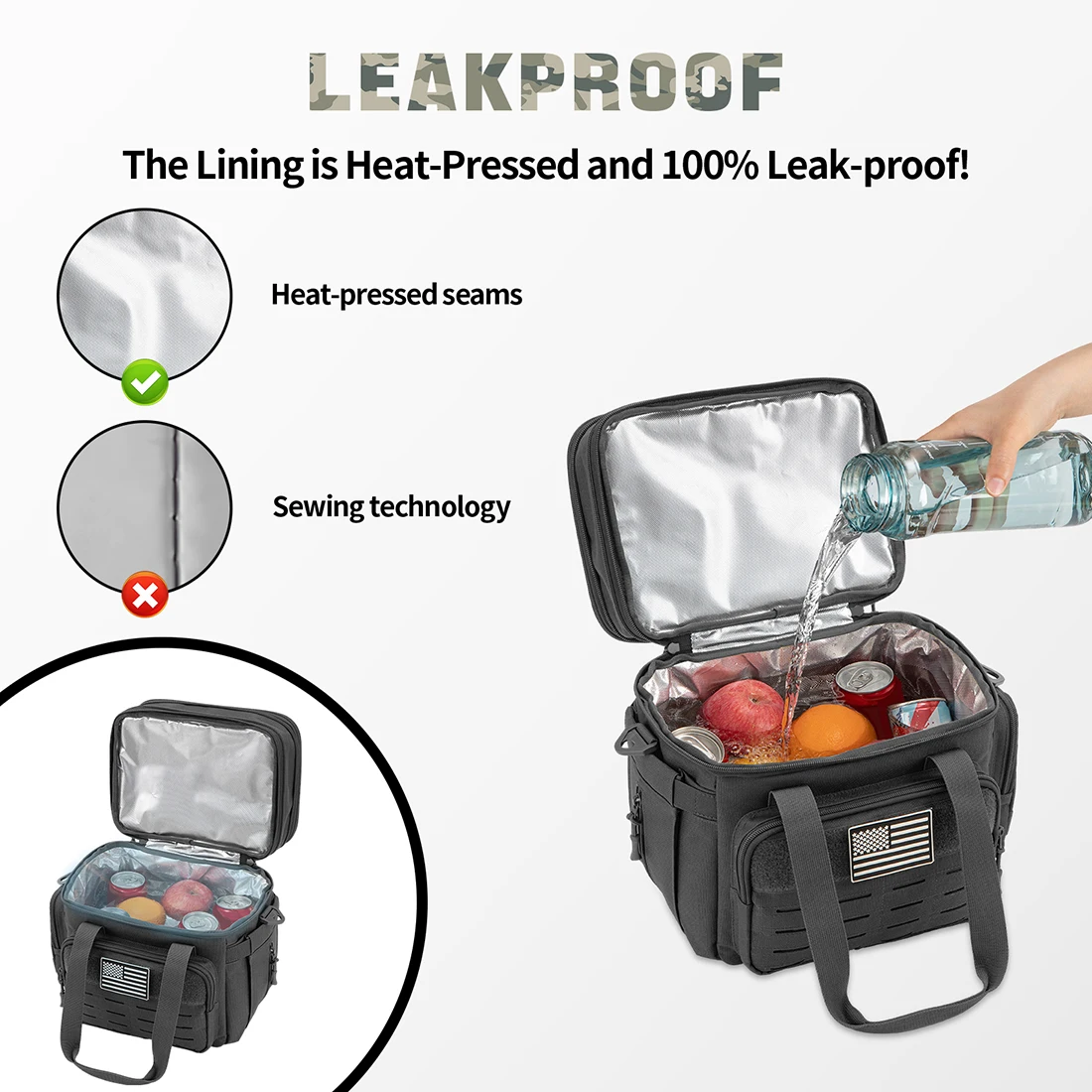 صندوق غداء تكتيكي للرجال قابل للتوسيع 18L حقيبة تبريد معزولة تكتيكية ، حقيبة غداء معزولة مانعة للتسرب للعمل والتخييم في الهواء الطلق