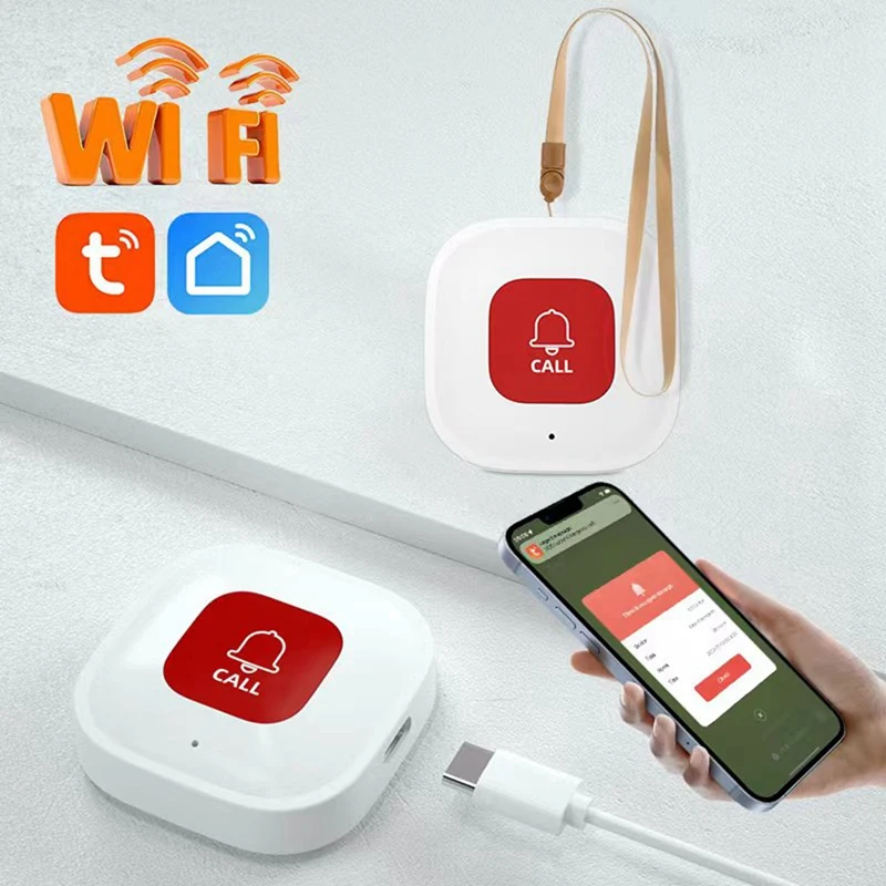 1 Set Tuya Wifi Smart SOS Call Button Wireless Caregiver Pager Phone Alert Transmitter Emergency Call Button