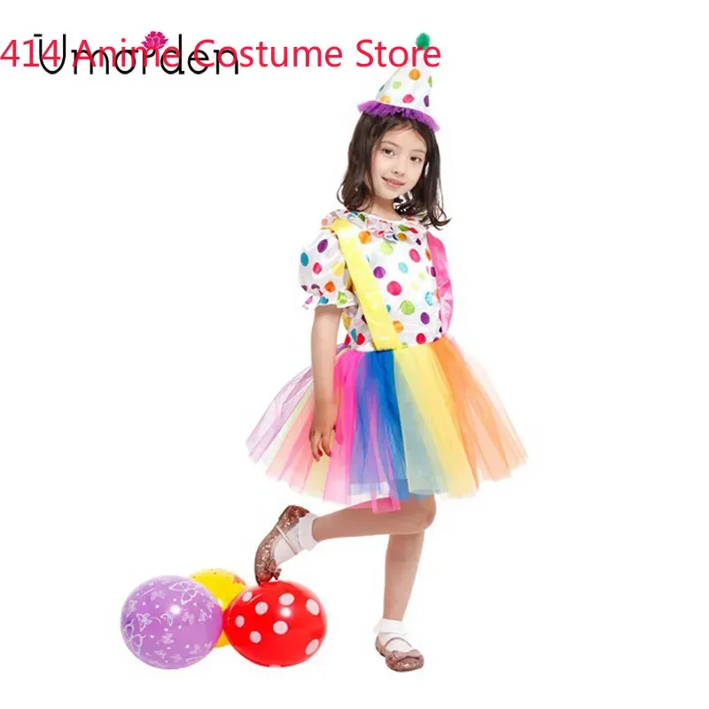 Big Top Fun Rainbow Circus Clown Girl Costume Tutu Dress Child Kids 4-6Y 6-8Y 8-10Y Halloween Party Carnival Fantasia