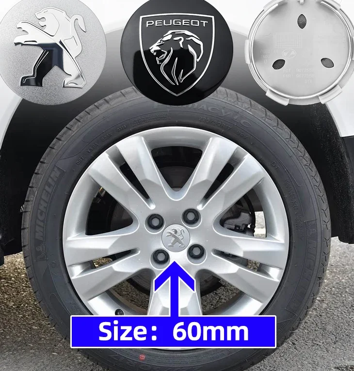 푸조 206 307 308 3008 207 208 407 408 508 2008 5008 107 106 60mm 자동차 휠 허브 캡 자동차 엠블럼 타이어 센터 커버 배지