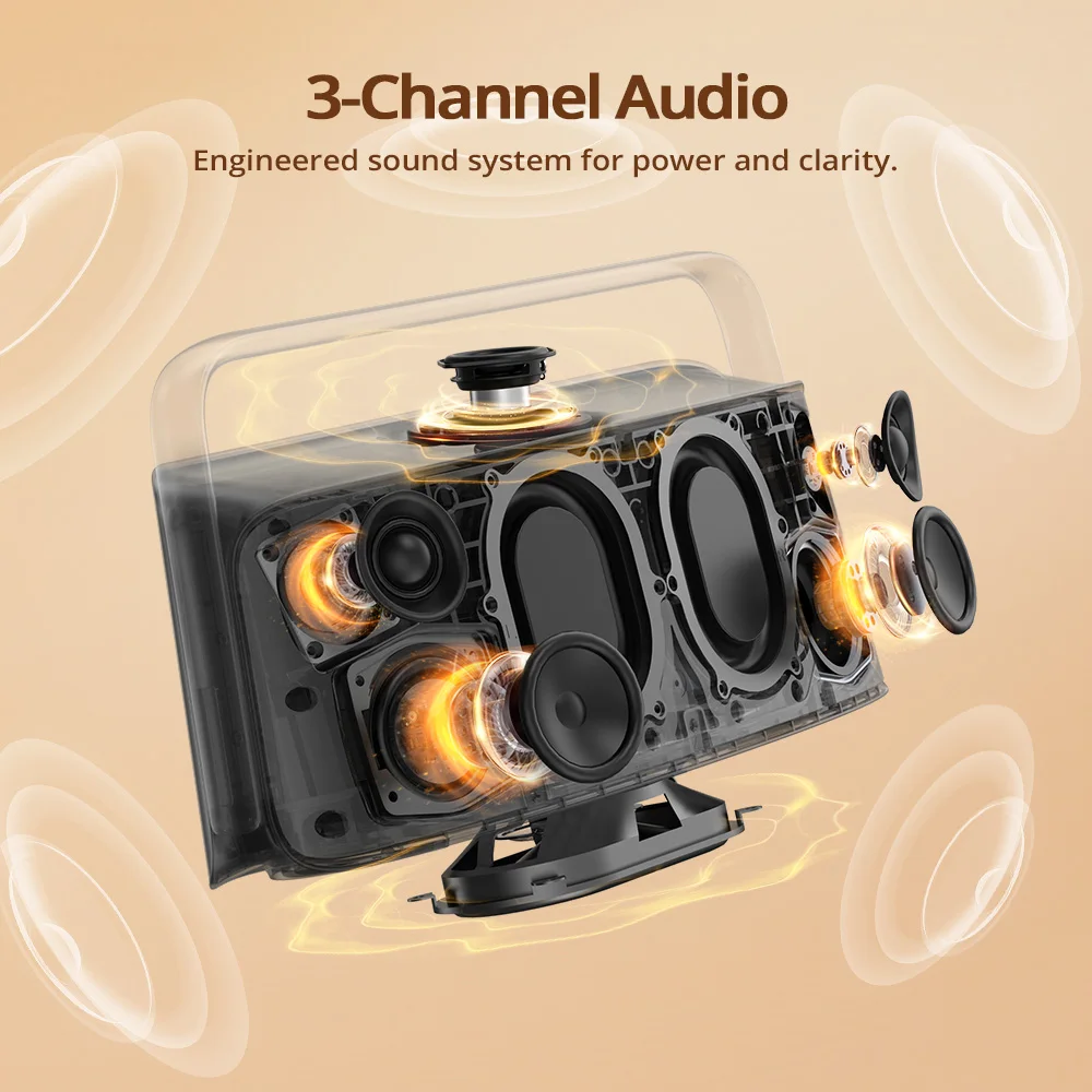 Tronsmart Fiitune X30 Bluetooth Speaker Wireless Speaker with Hi-Res Audio, 80W, IPX6, APP Control, Portable Handle Home Speaker