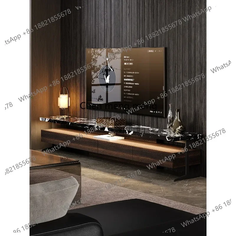 07M Italian Style Light Luxury TV Cabinet and Coffee Table Set for Living Room, Floor-Standing Rock Board High-End TV Cabinet