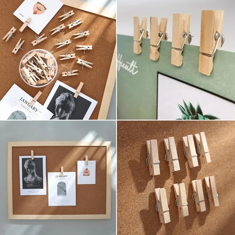 Push Pins With Wooden Clips Pushpins Tacks Thumbtacks, Creative Paper Clips With Pins For Cork Boards Notes Photos Wall And Craf