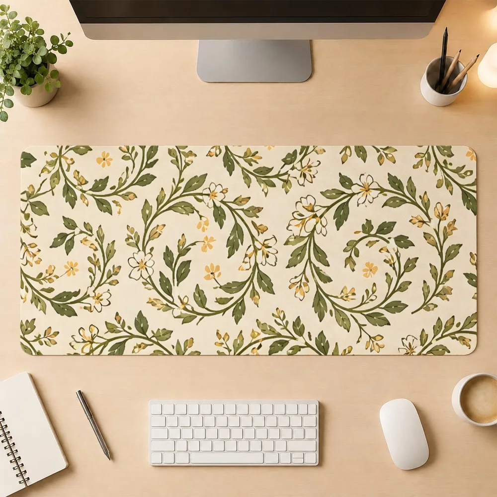 Retro flower vine pattern mouse pad, with anti-slip base suitable for desks home office computer accessories desktop accessories