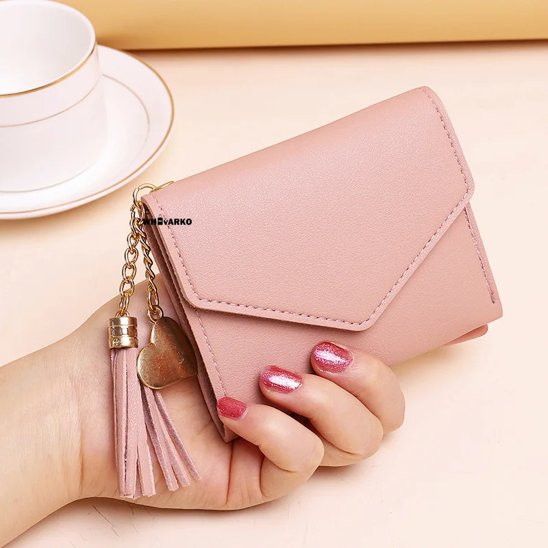 

Mini Tassel Wallet Buckle Fashion Purse Female Small Wallet Case Bag for Women Girls Short Korean Cute Students Coin Purse