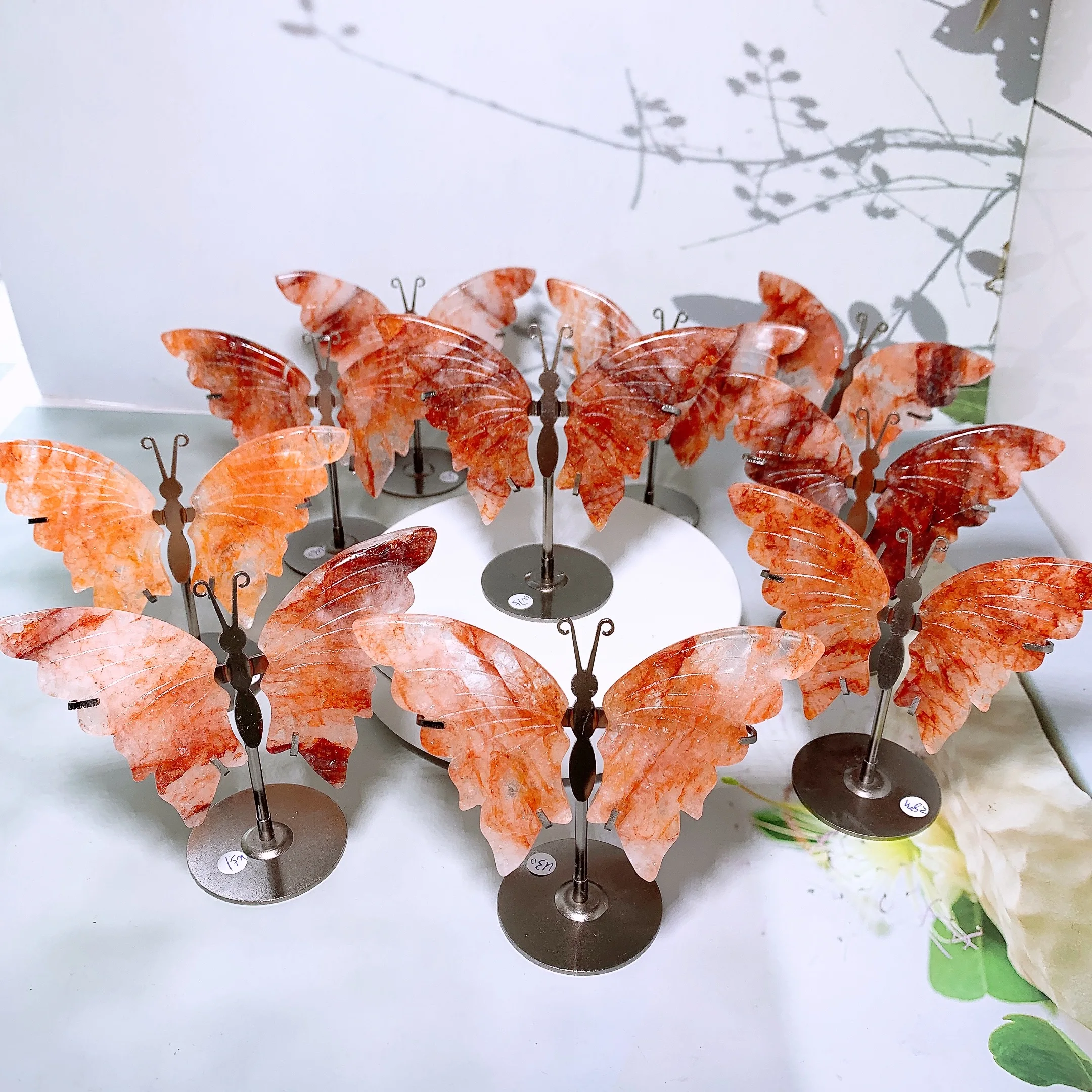 Natural fire quartz butterfly wings Crystal wings with stand Home decoration Healing crystal Halloween gift