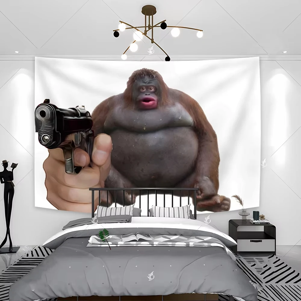 Le Monke Uh Oh Stinky Tapisserie, lustige Affenflaggen, Wandbehang, Wohnzimmer, Schlafzimmer, Studentenwohnheim, Zuhause und Dekoration, Hintergrund