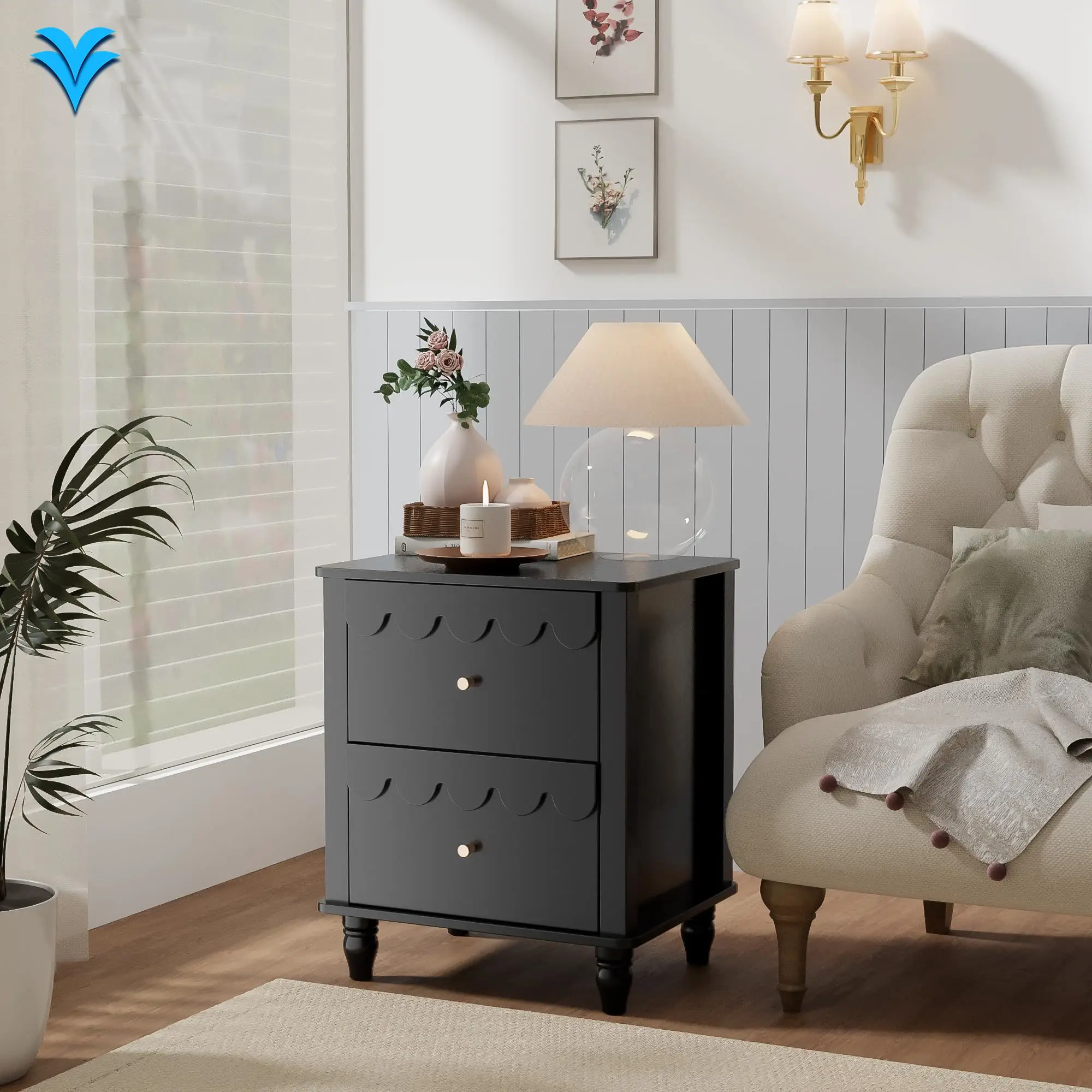 حامل ليلي حديث باللون الرمادي والأبيض والأسود مقاس 23.6 بوصة، طاولات بجانب السرير لغرفة النوم من MDF، منضدة خشبية فاخرة