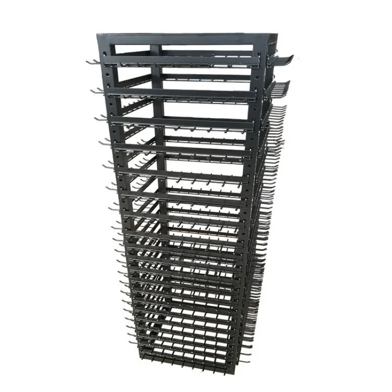 custom.Large Capacity 4-Sided Retail Metal Frame Jewelry Floor Display Stand with Wire Hooks Premium Display Racks