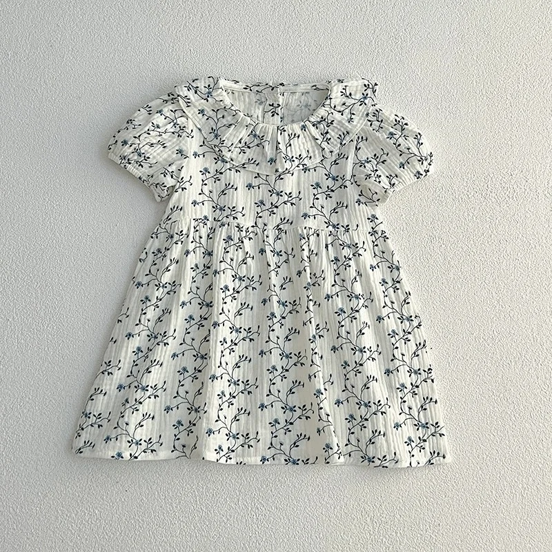 جديد صيف 2025 بدلة بناتي للأطفال الرضع بأكمام قصيرة من القطن مطبوعة لحديثي الولادة ملابس بناتي 0-24 متر