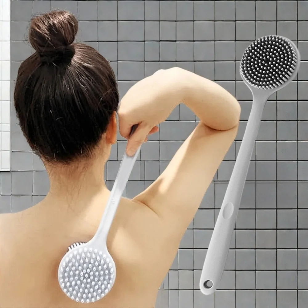

Силиконовый скруббер с длинной ручкой, отшелушивающая щетка для душа, двухсторонняя очистка спины, средство для удаления грязи, массаж, купание, уход за кожей тела