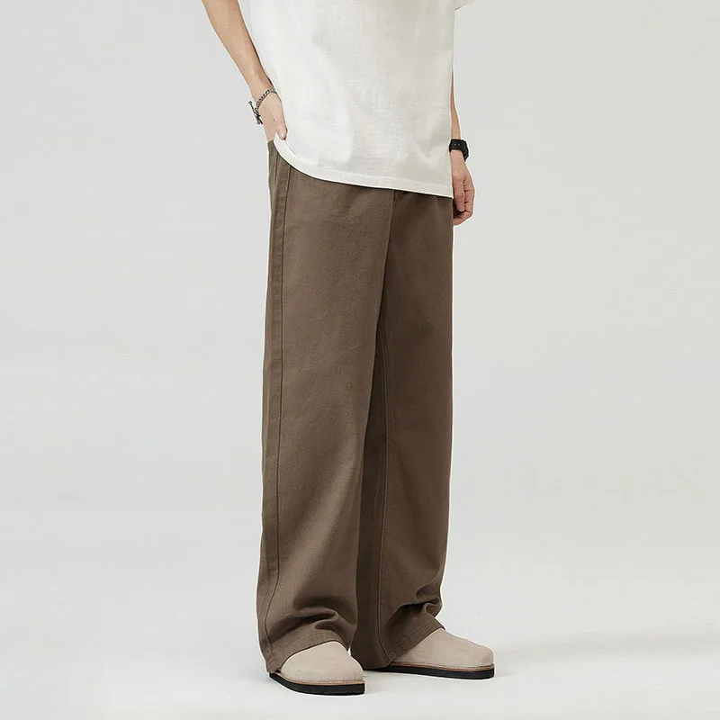 

KIDWHXR Men Wide Leg Pant Vintage Washed Loose Casual Male Denim Pant High Street Simple Mid Waist Versatile Man Trousers