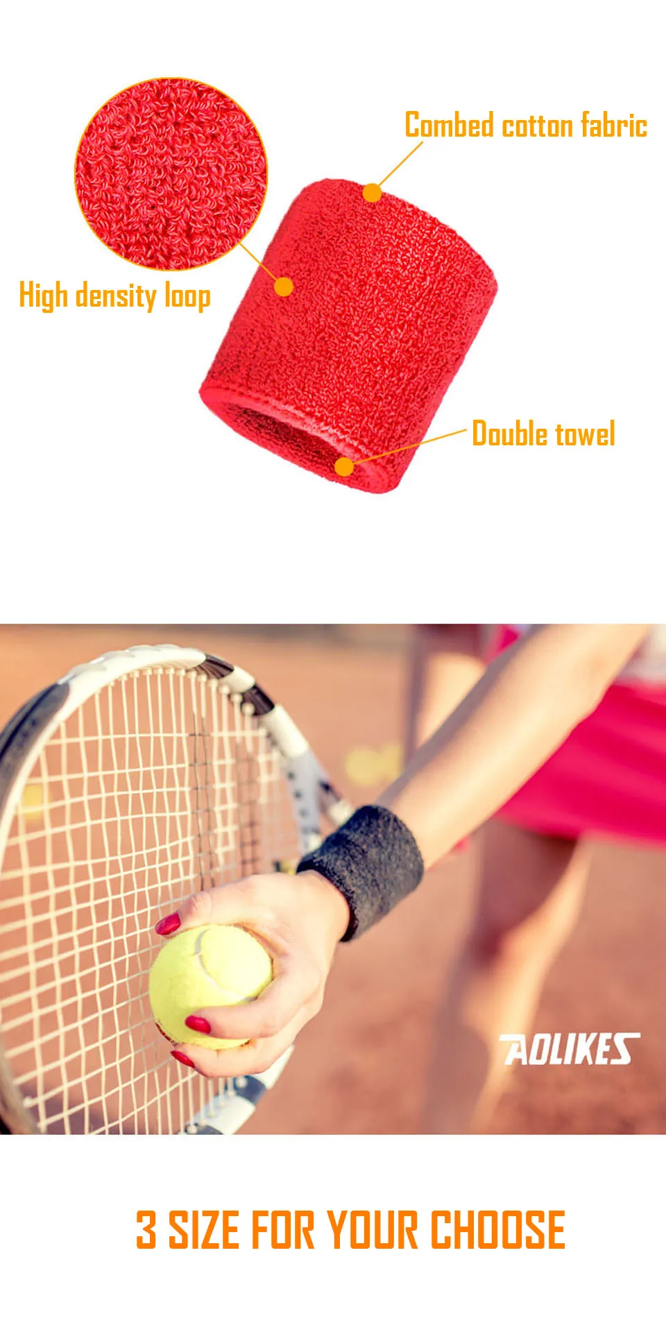 AOLIKES 1 Paar Handtuch Sportarmbänder Tennis Schweißbänder Handgelenkschutz für Basketball Volleyball Padel Fitness Schweißbänder Wrap – Detail 5