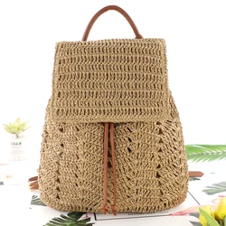 Women Straw Backpack Shoulders Bag Handmade Woven Casual Beach Top Handle Bags for Women Traveling Shopping