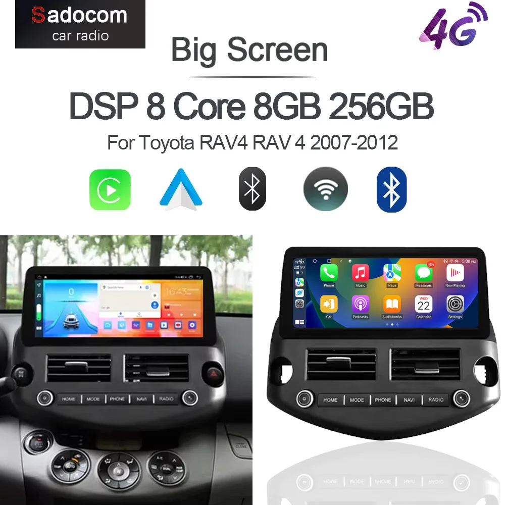 

12.3" QLED 720P 360 8G+256G Carplay Android 14.0 Car Player multimedia GPS WIFI Stereo autoradio For Toyota RAV4 RAV 4 2007-2012
